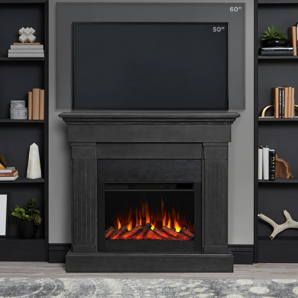 Crawford Slim Indoor Electric Fireplace with Mantel for Living Room or Bedroom, Replaceable Fireplace Insert Heater,