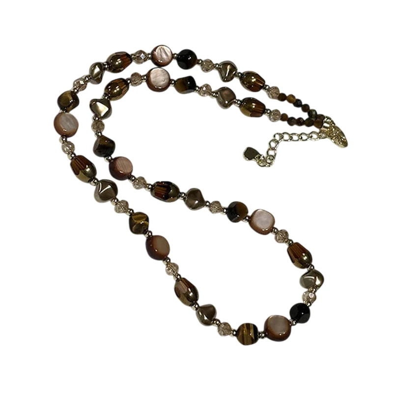 Vintage-Halskette mit braunem, natürlichem Tigeraugenstein für Damen, trendige, handgefertigte Perlenkette, Schmuckgeschenk. – Detail 6