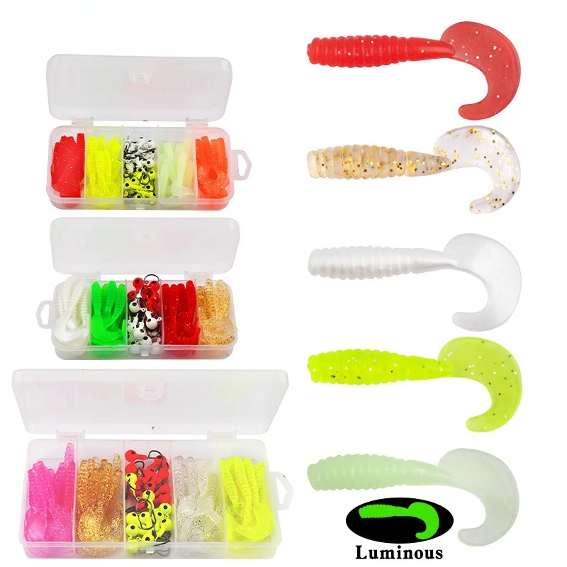One Set Road Runner Bait Set Threaded T-Tail Soft Bait Reel Tail Soft Worm Lead Head Hook Lua Fake Bait Spinnerbait Texas Jig