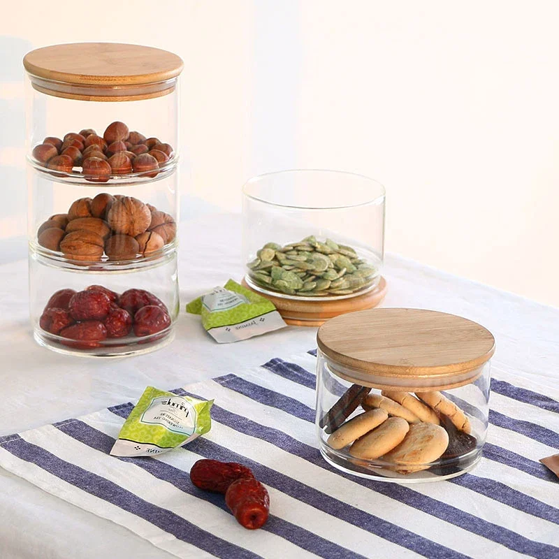 New1200 Ml 3-layer Glass Can Kitchen Food Bulk Container Set for Dry Spice Fruit Storage Tank Salad Bowl Box Mason Jars with Lid