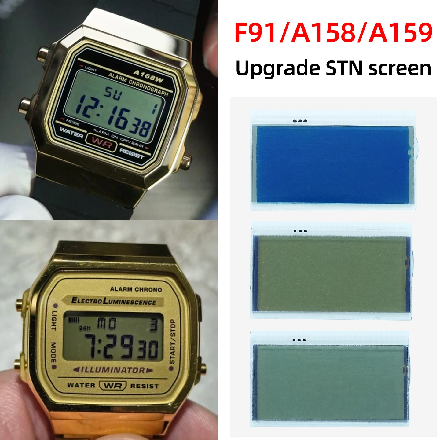 

ЖК-экран STN для часов Casio F-91W, F-105, A158, A159, A168, модификация, модернизация, высококонтрастный дисплей, запасные части