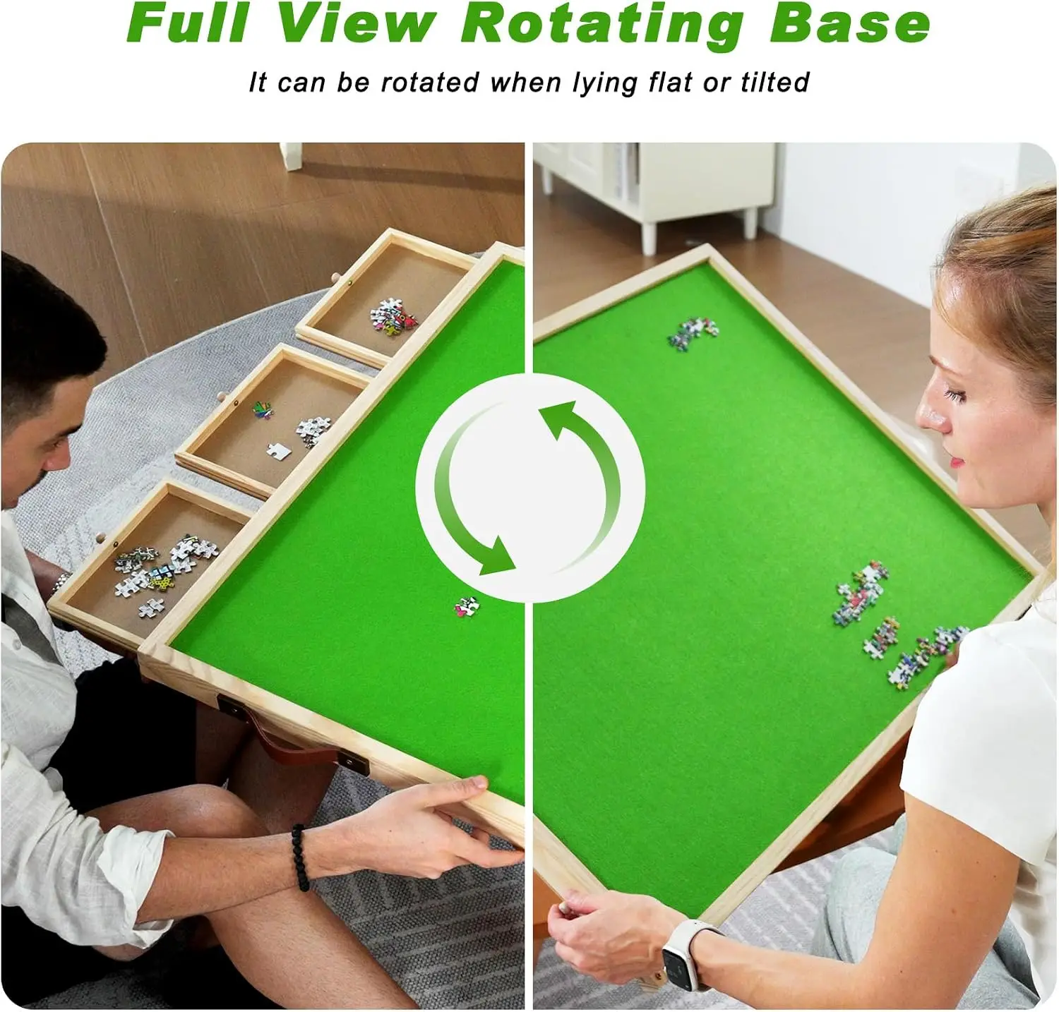 2000 PCS Jigsaw Puzzle Board, Rotates When Tilted, Foldable with 6 Drawers