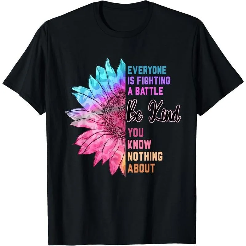 

Be Kind Sunflower Shirt Rainbow Quote Graphic Tee Summer Casual Women’s Positive Mental Health Awareness Tshirt Outfit