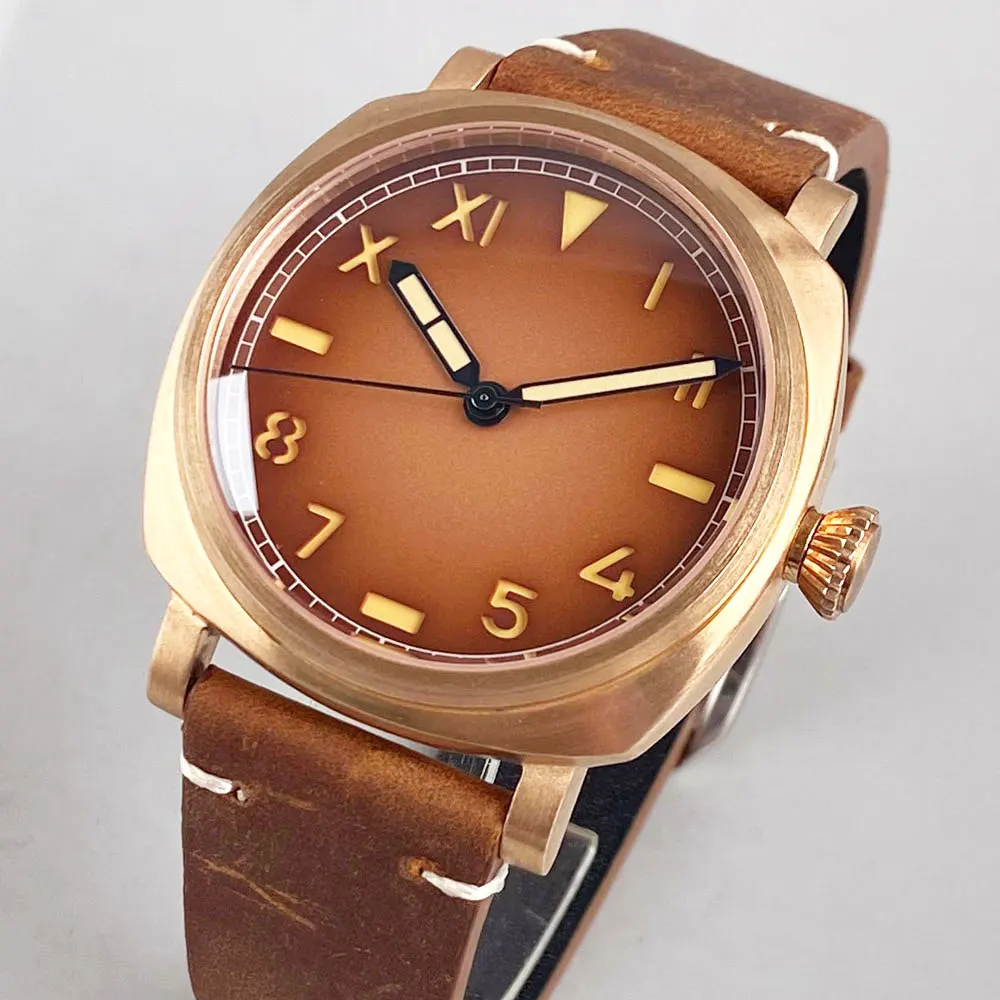 CUSN8 Soild برونزية 42 مللي متر حافظة من زجاج الياقوت NH35 ساعة يد تعمل بالحركة الأوتوماتيكية للرجال 200 متر مقاومة للماء قرص مضيء