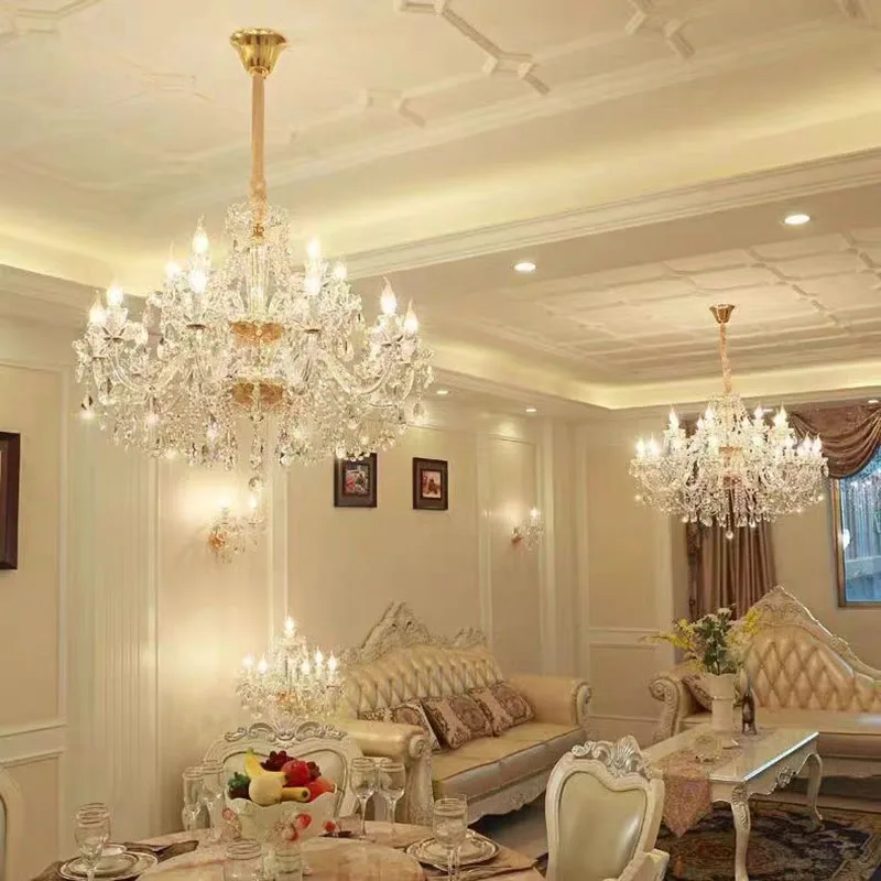 

European Crystal Chandeliers Living Room Lamp Restaurant Bedroom Household Candle Lights Villa Staircase Dining Rooms Lighting
