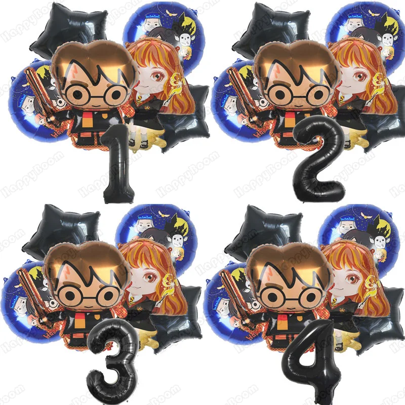 Juego de globos de dibujos animados de Harry Potter, 7 Uds., suministros de decoración para fiesta de cumpleaños para niños con temática de Magic Academy, regalo sorpresa de Halloween