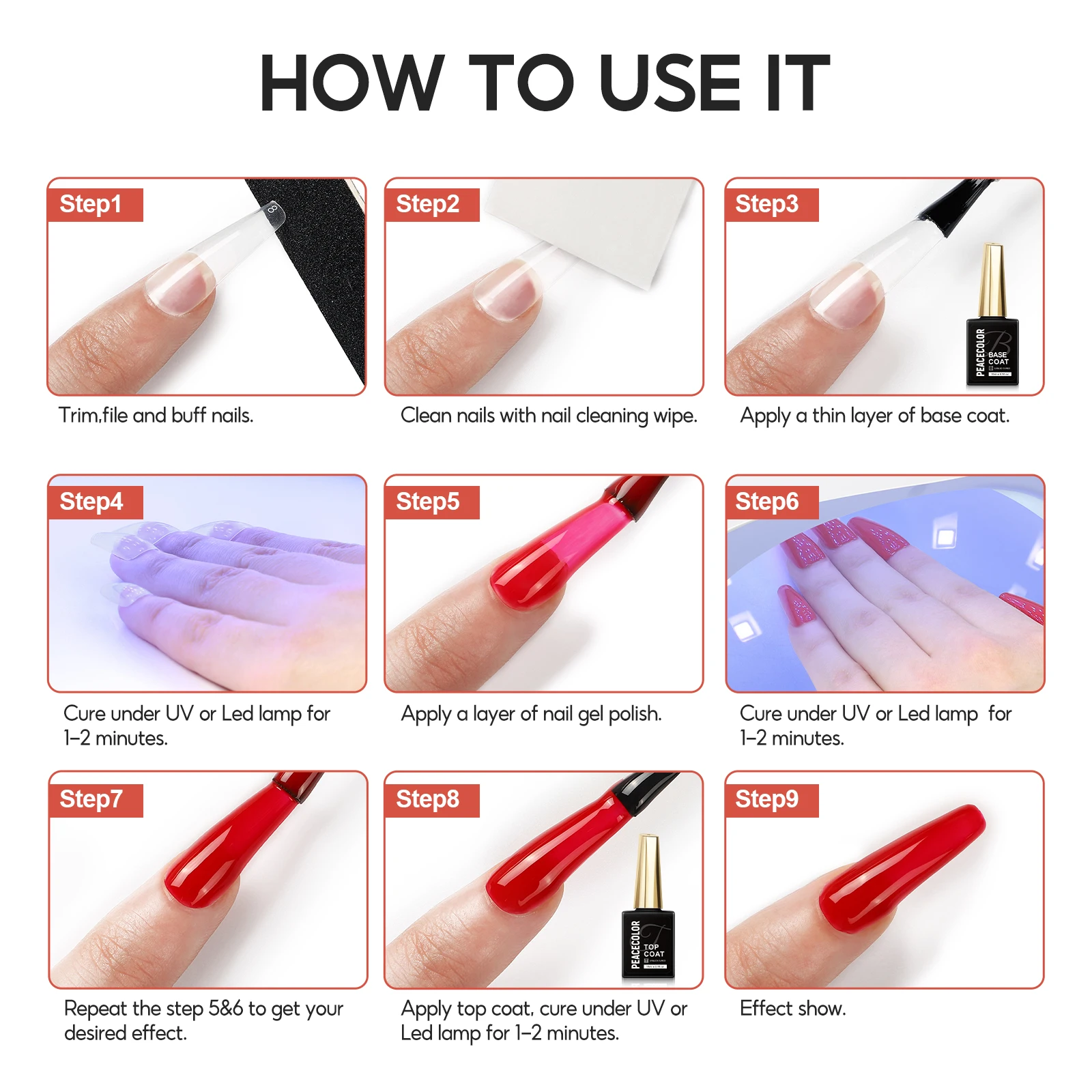 PEACECOLOR Juego de capa base superior de gel de 15 ml para esmalte de uñas en gel o Polygel, suministros de uñas de larga duración, salón de bricolaje, regalo de Halloween