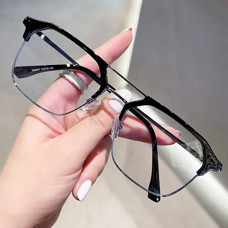 Double Beam Frame Anti-blue Light Transparent Computer Myopia Glasses Men Near Sight Eyeglasses Goggles Flat Mirror Glasses