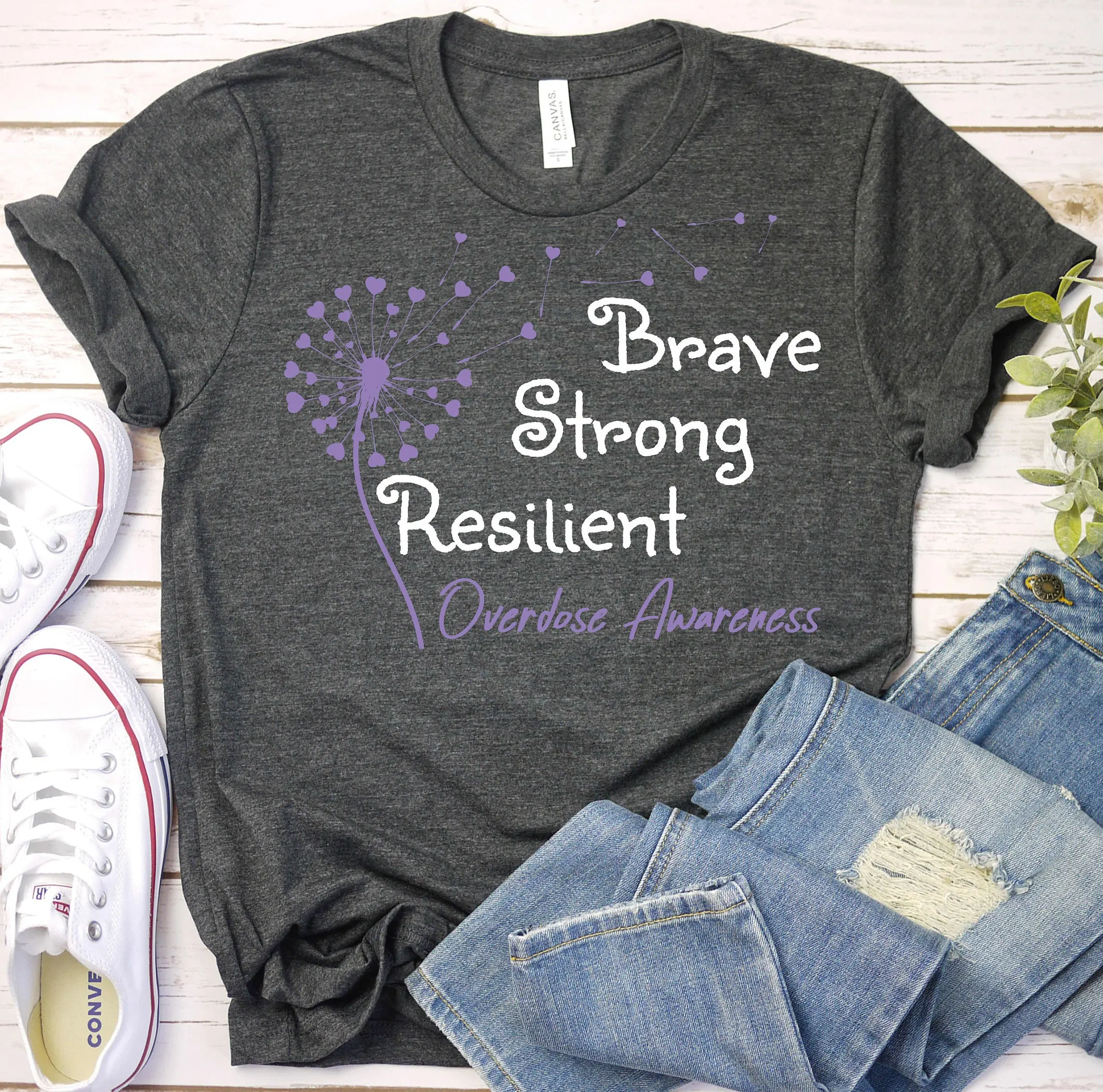 Overdose Awareness T Shirt Purple Ribbon Fighter Drug Prevention Addiction Recovery Substance Abuse