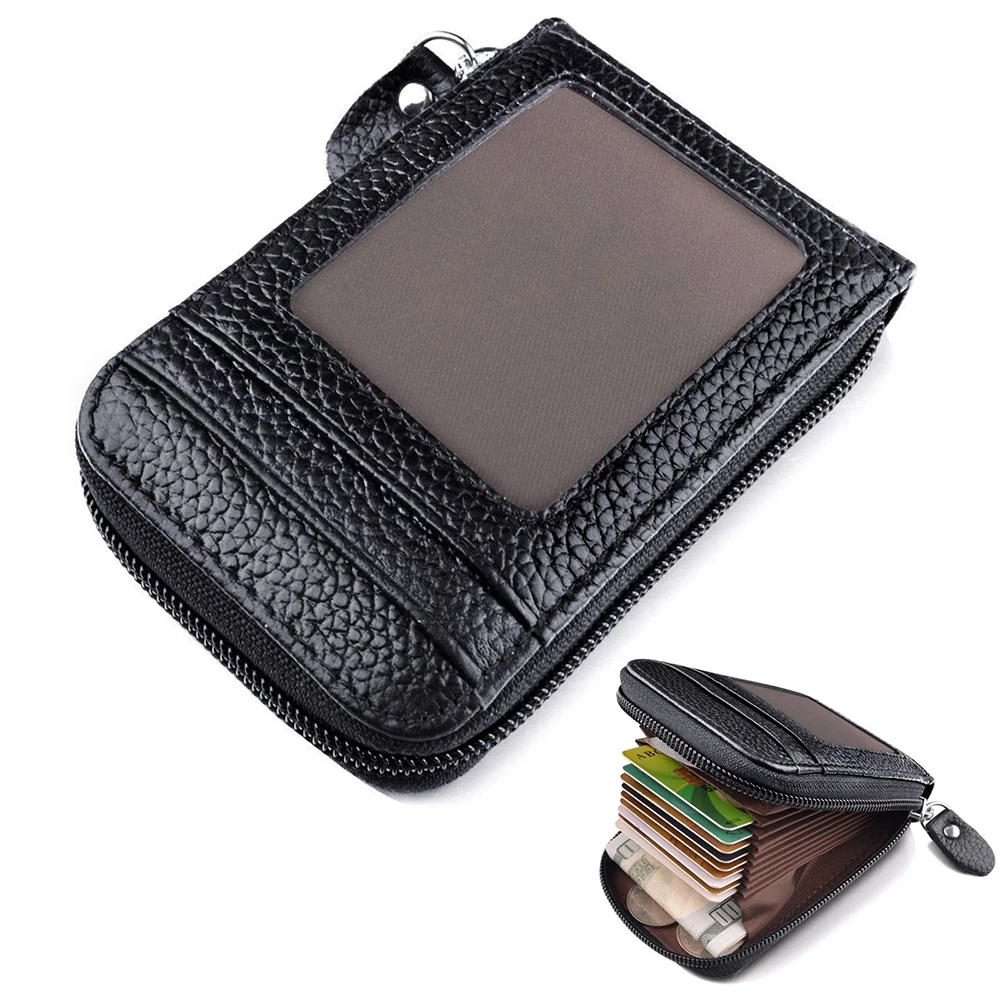 

New RFID Genuine Leather Men Card Wallets Zipper Coin Pocket Luxury Male Wallet Credit Card Holder Photo Holder Man Purses