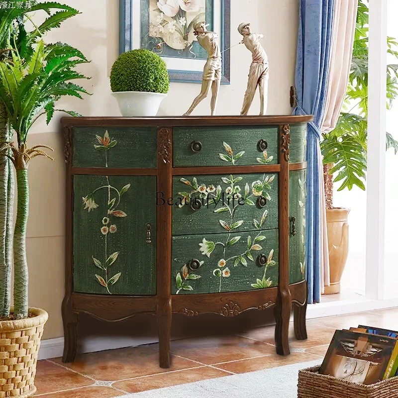 

American porch cabinet, semi-round, painted porch table