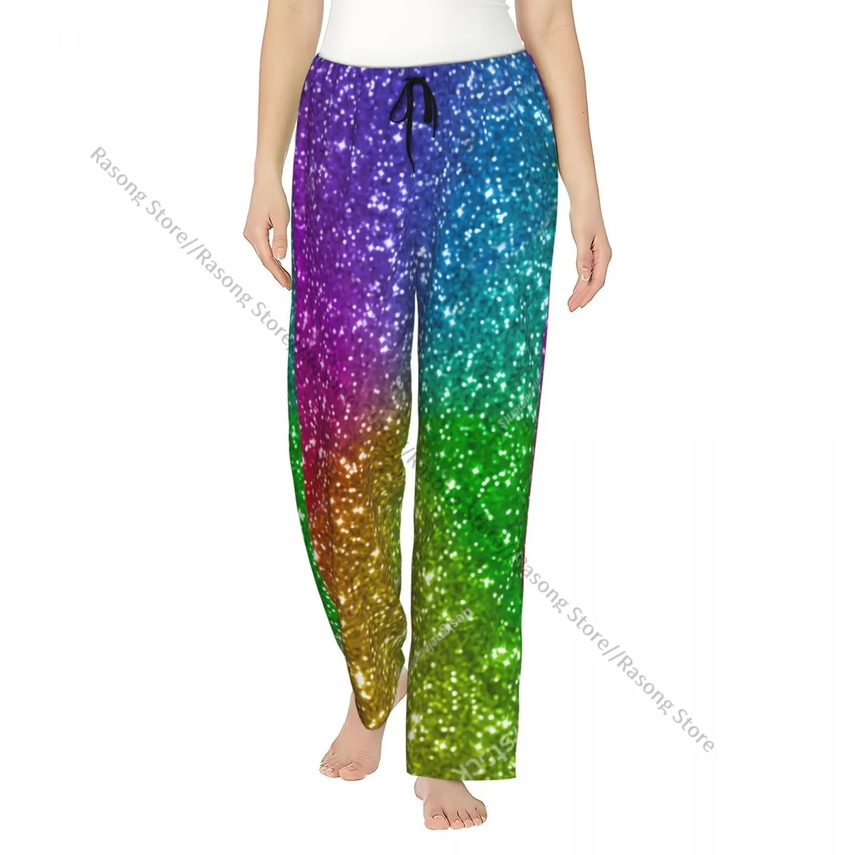 

Women Flannel Lounge Pants Soft Colorful Rainbow Glitter Pajama Pants Winter Sleepwear