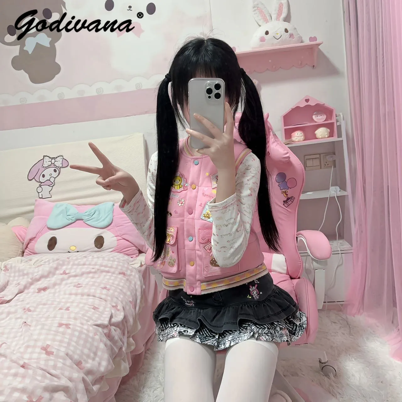 Harajuku Style Cute Cotton Vest New Spring and Autumn Sweet Girl Daughters Y2K Subculture Tank Top Retro Vest Jacket Coat