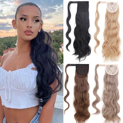 Synthetic Ponytail Long Hollywood Wave Ponytail Wrap Around Body Wave Clip in Hairpiece Blonde Wave Ponytail for Women