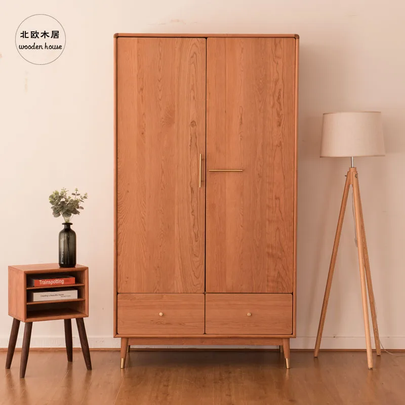 Japanese wardrobe all solid wood cherry wood children's log wardrobe black walnut bedroom oak small Huxing