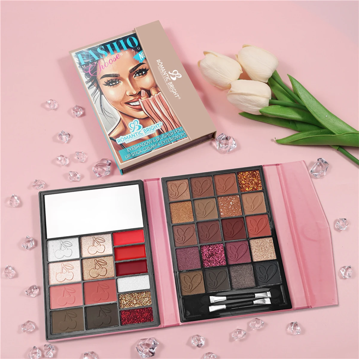 35-Farben-Make-up-Paletten-Set – 20 Lidschatten, 4 Textmarker, 3 Lipgloss und mehr |   Matt/schimmernd |   Spiegel & Bürste |   Tragbares Gi