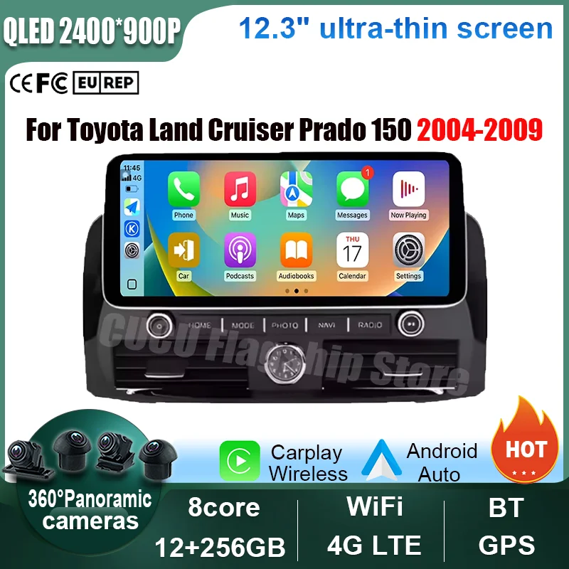 

QLED 12.3Inch Car Radio For Toyota Land Cruiser Prado 150 2004-2009 Multimedia Player Navigation GPS Car Accessory 4G LTE WIFI