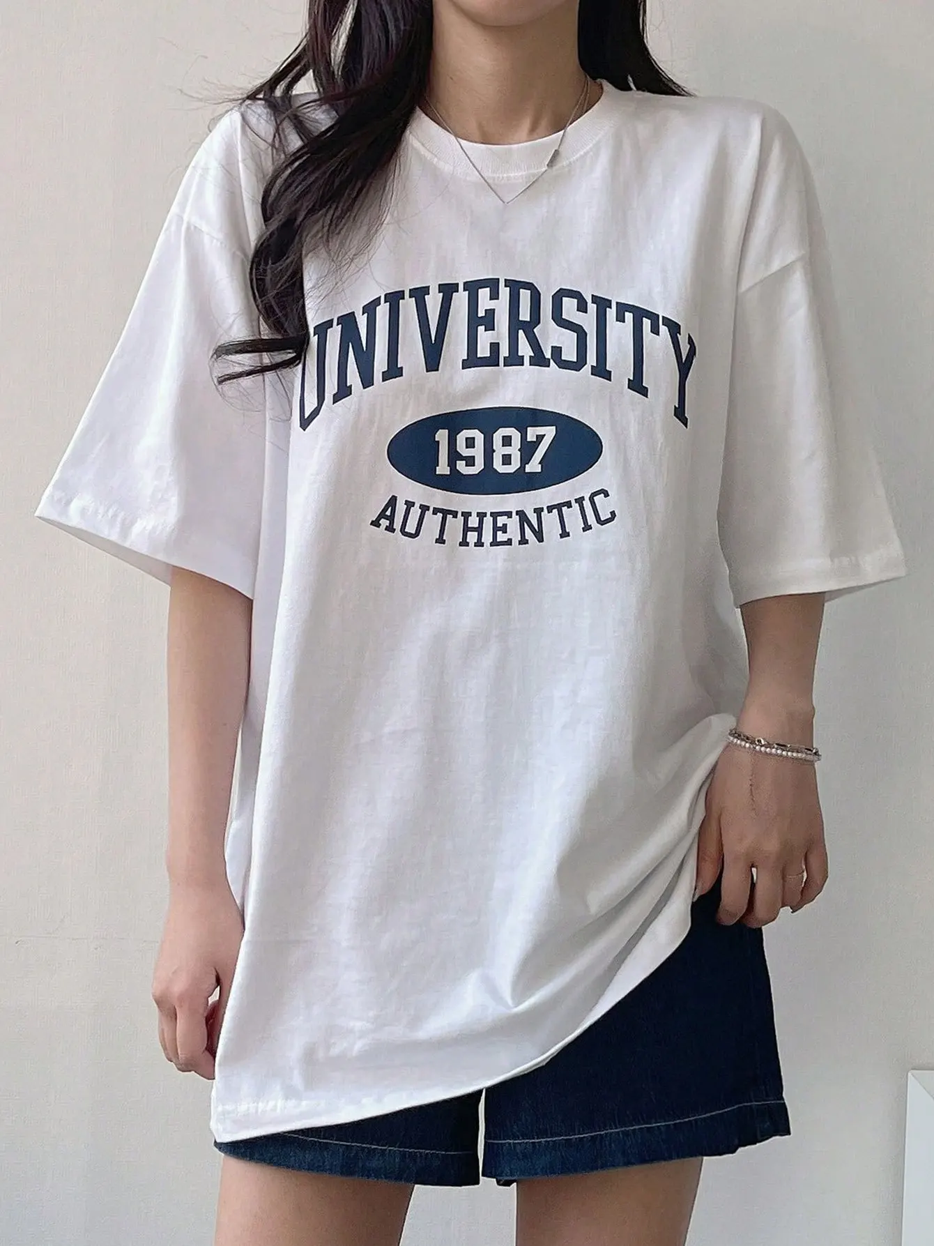 

Plus Size 1987 University Authentic Print Women's Summer Vintage Cotton Popular Hip Hop T-Shirt Fashion Crew Neck Short Sleeved