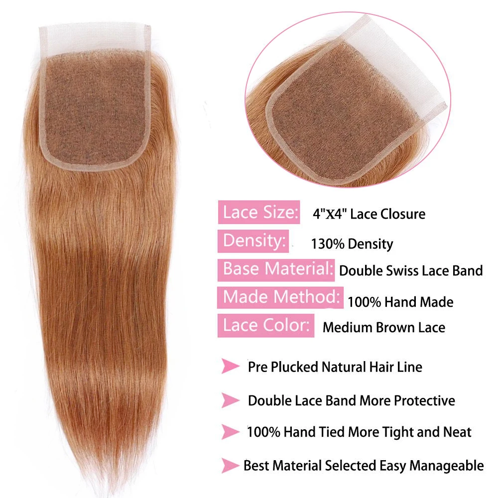 30 #   Rambut Manusia Brown Body Wave Closure Warna 30 #   4x4 Body Wave Lace Closure 100% Rambut Manusia Lurus Dengan Baby Hair Remy HairUGo