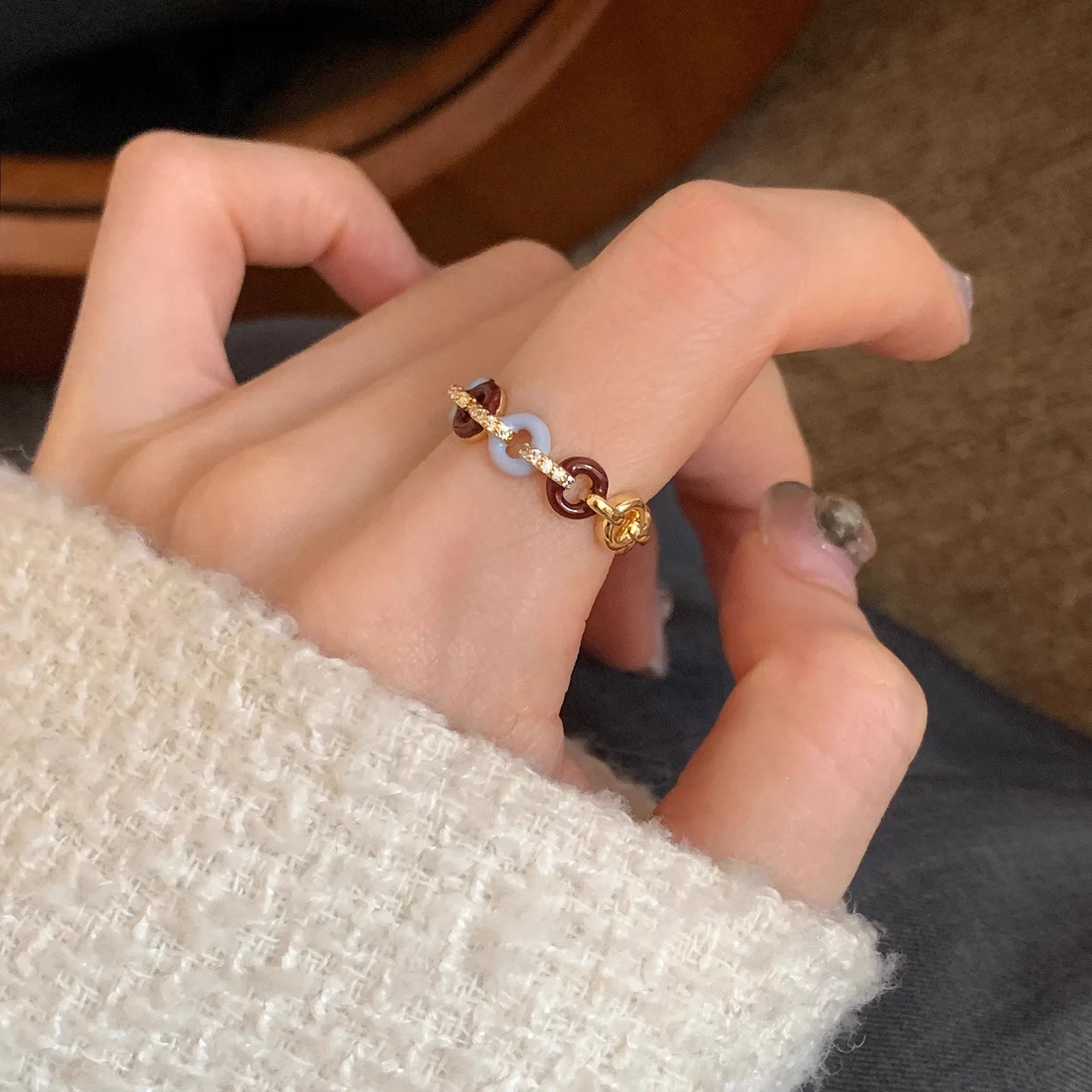 

VENTFILLE 925 Sterling Silve Circle Zircon Ring for Women Drip Glaze Retro Originality Adjustable Jewelry Gift Dropshipping