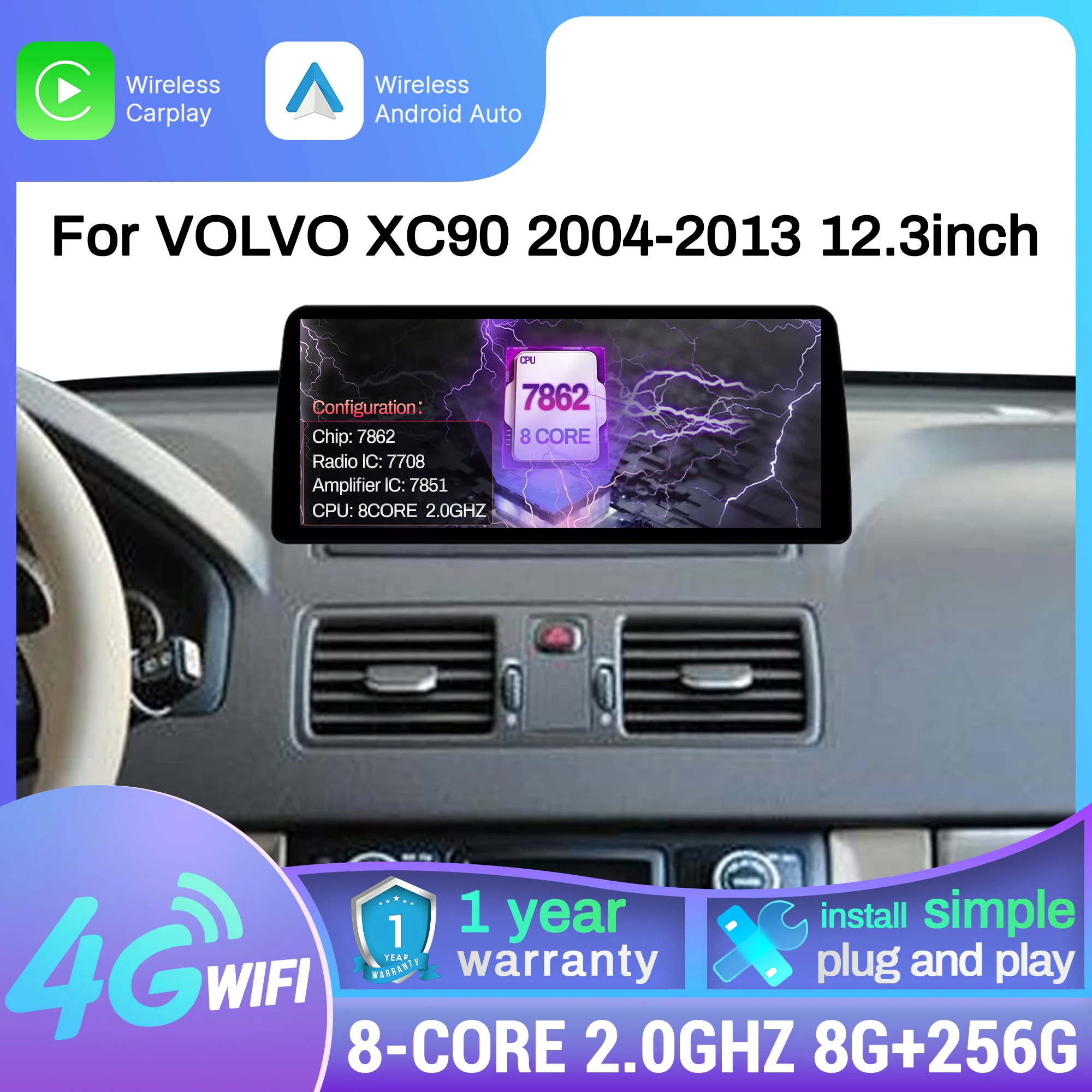 

12.3 inch For VOLVO XC90 2004 2005 2006-2013 Car Radio Android Multimedia Wireless Carplay Navigation Stereo Head Unit Screen
