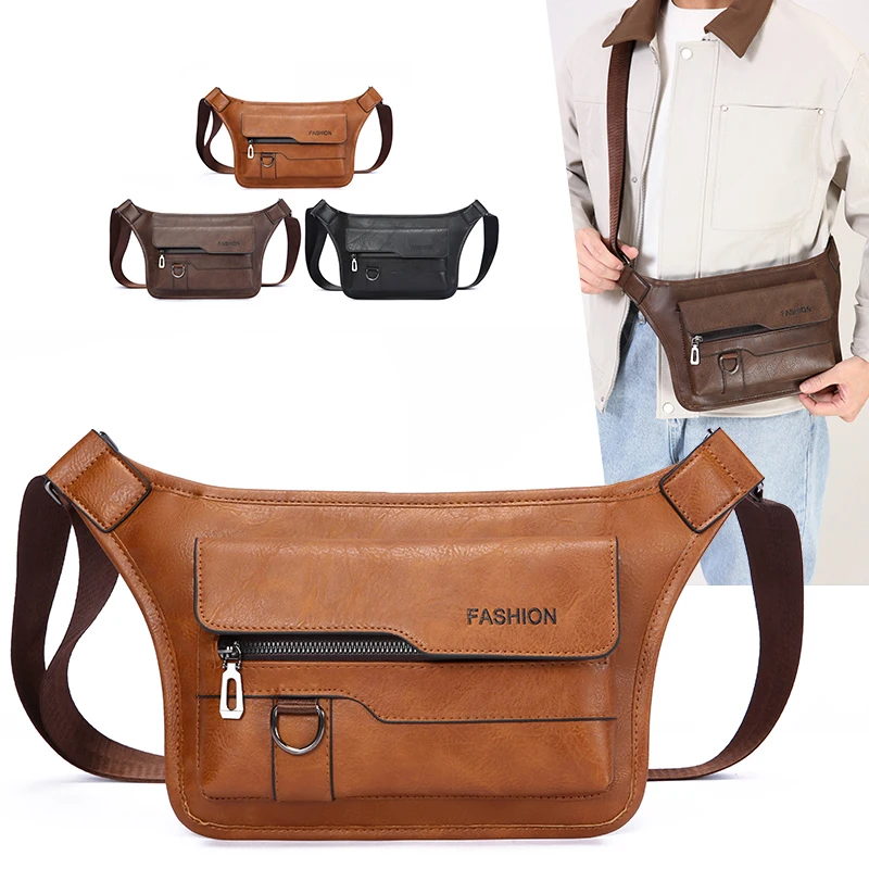 

Men's Crossbody Bag Chest Bags High Quality Shoulder Bag Chest Bag for Men Fashion Business Messenger Bag PU Leather Waist Bags