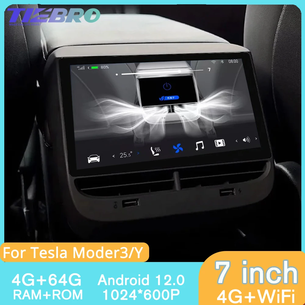 Tiebro 7inch For Tesla Model 3 Model Y Touch Display Screen Rear Seat Entertainment System Video AC Control AC Panel Android 12