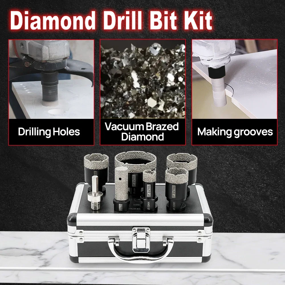 DT-DIATOOL 7 Pz 20/35/40/50/68mm Punte diamantate Set 20mm Punta di fresatura Adattatore Bit per granito Porcellana Sega a tazza Apri