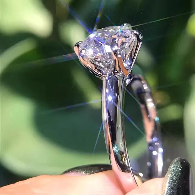 1 2 3 4 قيراط مختبر نمت خاتم الماس Solid14K الذهب الأبيض قطع مستديرة الماس CVD HPHT DEF VS-VVS خاتم الزواج والخطوبة