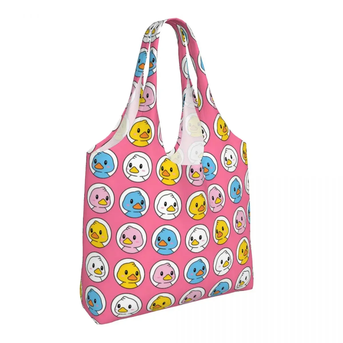 Custom Cartoon Duck Heads Pattern Canvas Shopping Bags Women Reusable Big Capacity Groceries Tote Shopper Bags