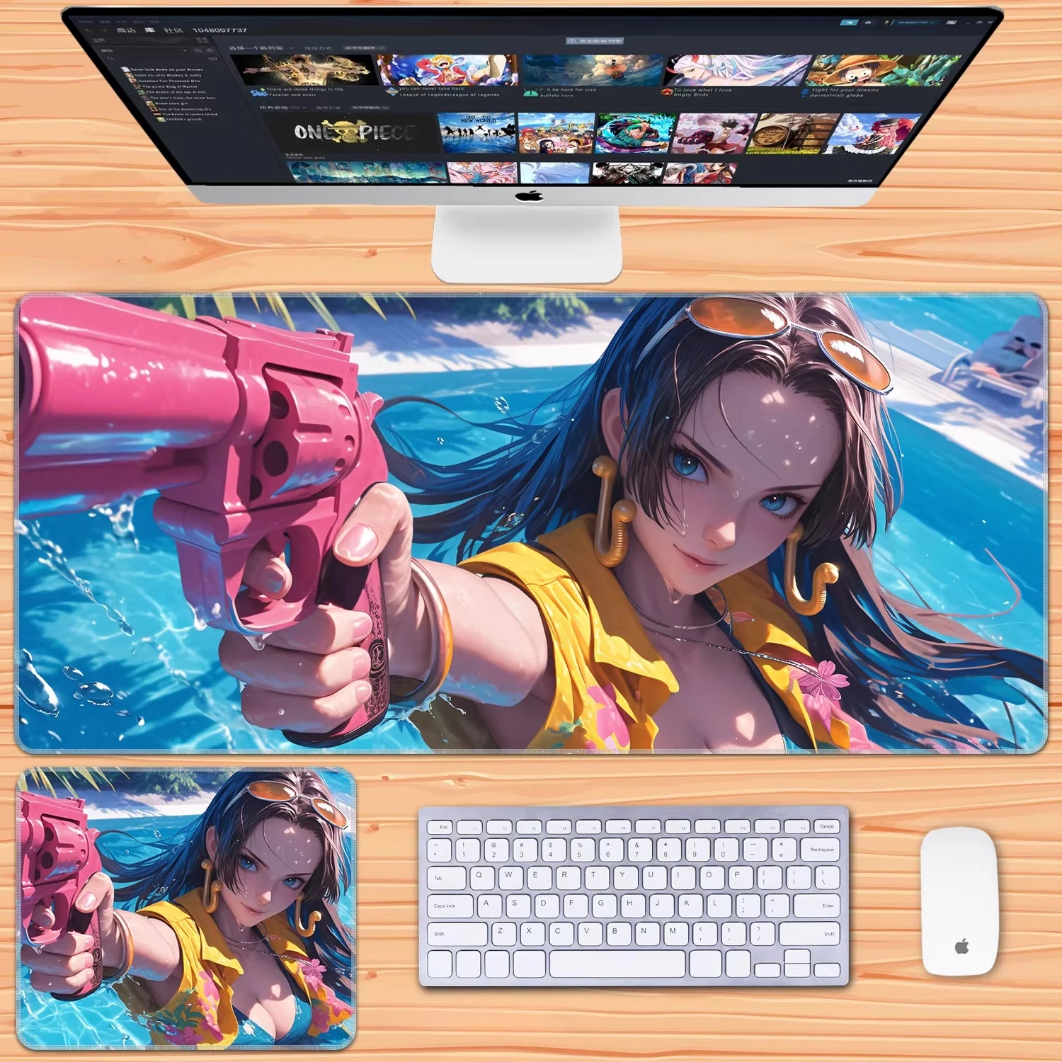 Großformatige Anime Jungen Zoro Büro Rutschfeste und Schmutzabweisende Tastaturmatte Dekorative Schreibtischunterlage One Piece Leder-Mauspad