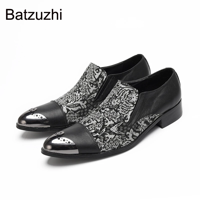 

Batzuzhi Luxury Handmade Men's Shoes Slip on Black Genuine Leather Dress Shoes Man with Metal Toe Formal Business/Party Shoes!