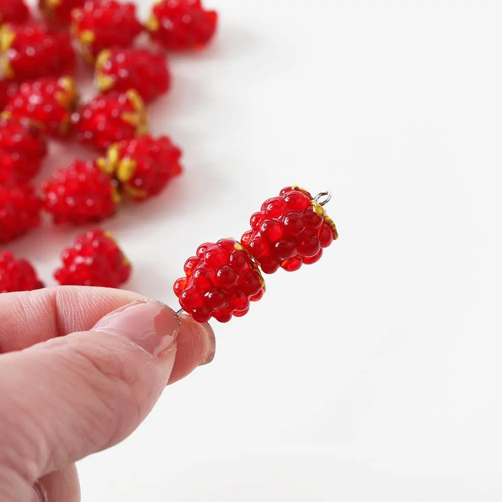

2PCS Red Raspberries Strawberries Glass Drop Earrings Charms for Jewelry Making Pendants Findings DIY Glass Beads 12*13mm