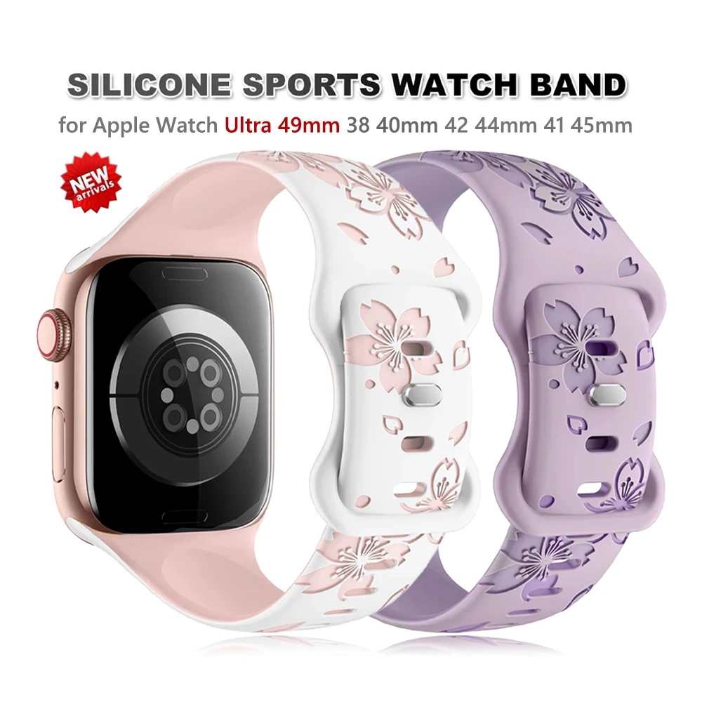 Engraved Band For Apple Watch 44mm 49mm 40mm 41 45mm 38/42mm Soft Silicone Sport Strap For IWatch Series Ultra 8 7 6 SE 5 4 3 2