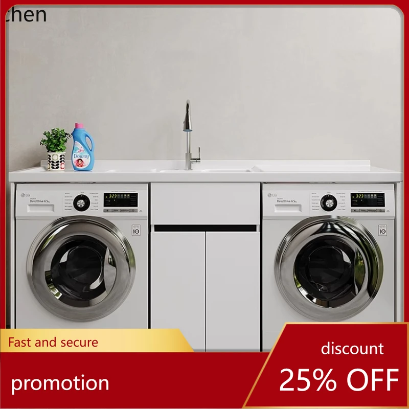ZML Double Washer Dryer Laundry Cabinet Balcony Combination Bathroom Cabinet Integrated Basin