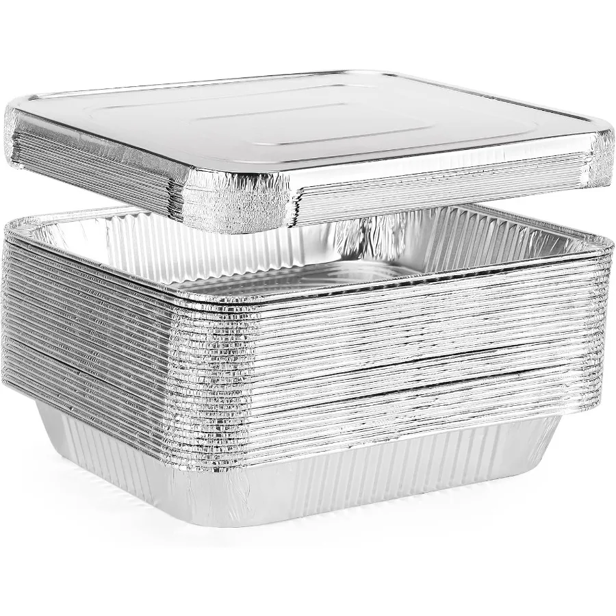 

Алюминиевые формы с алюминиевой крышкой, 100 шт., 3 литра, 9 x 13 дюймов, одноразовые контейнеры для выпечки, пригодные для вторичной переработки, для хранения сервировки