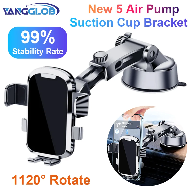 YANGGLOB Dashboard Phone Holder for Car Stable Suction Cup Scalable Car Phone Mount 360-Degree Rotation Auto Navigation Holder