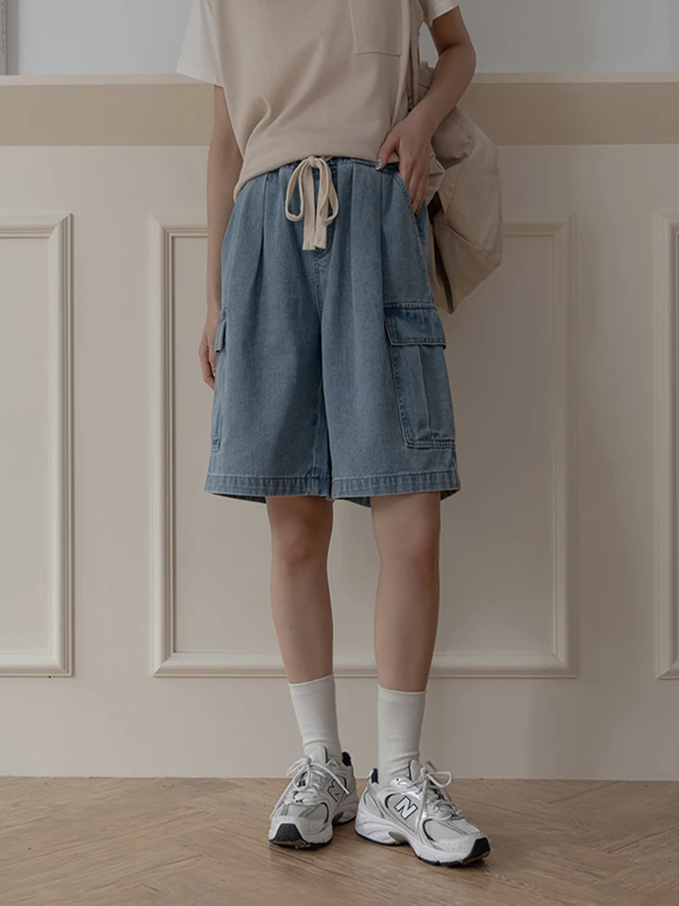 

Queenshop Spring Summer New Women's High Waist Wide Leg Jeans Shorts Five Fold Design Comfortable Loose Fit Denim Skirt