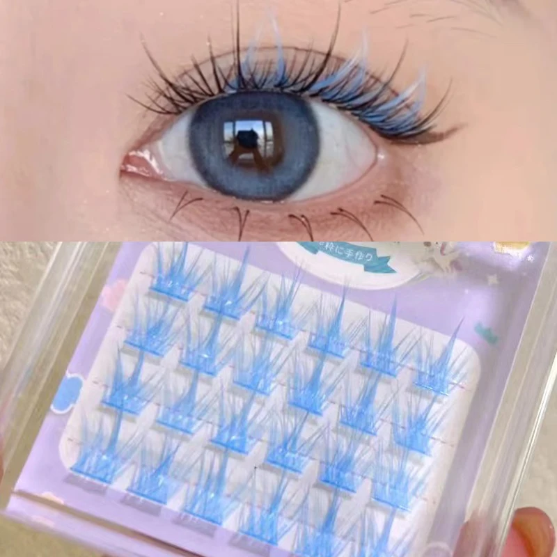 Natural Colored Individual False Eyelash Extension Professional Volume Mink White/Blue/Purple Cluster Lashes Natural Lash Makeup