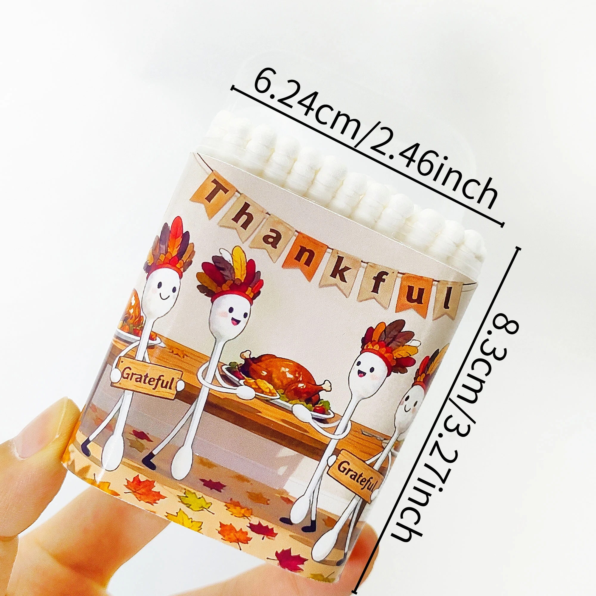 200 hisopos de algodón con temática para fiesta de Acción de Gracias, fiesta de celebración de Acción de Gracias, palos de algodón gruesos con cuchara en espiral de doble punta.