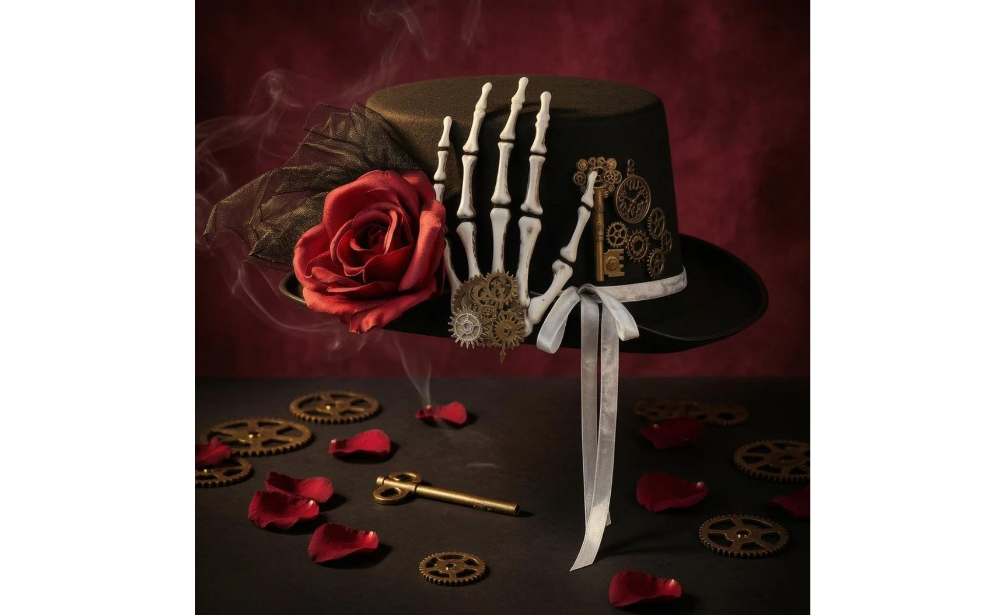 Gothic Steampunk Hat Gear Accents Gothic Top Hat Headwear Tulle Trim Gothic Steampunk Hat Gear Accents Gothic Top Hat Headwear Tulle Trim