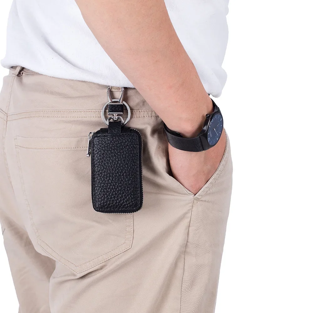 الجلد الحقيقي سيارة مفتاح المحفظة الرجال/النساء مفتاح حامل مدبرة المنزل مفاتيح المنظم حالة للجنسين المفاتيح الخصر سستة حقيبة مفاتيح عالمية