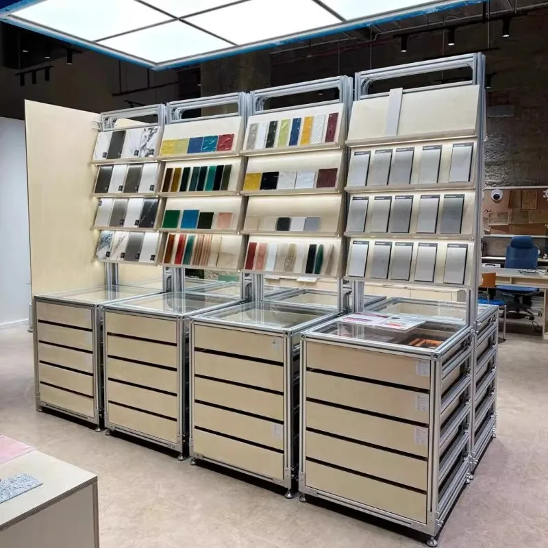 

Birch Ocean Panel Aluminum Profile Display Cabinet Display Floor Shelf Storage Coffee Cabinet Sample Display