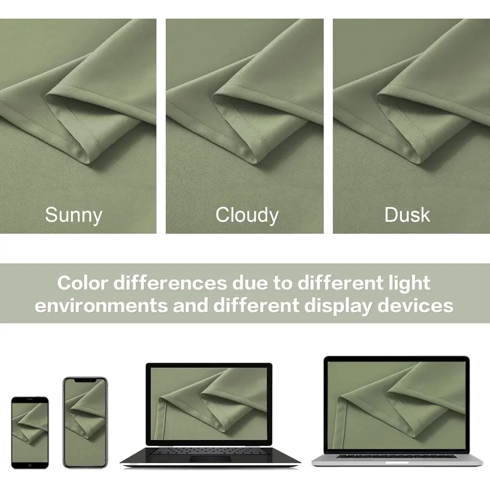 Rideaux bloquant la lumière vert sauge de 120 pouces avec languette arrière, 52 x 120, ensemble de 2 panneaux
