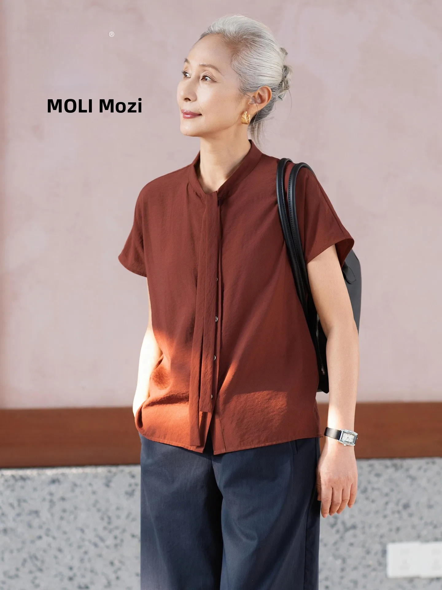 

Muzhi Mom Summer Short Sleeve T-Shirt Mid-aged Women's Clothing New Style Shirt Breathable Lightweight Polyester Fiber