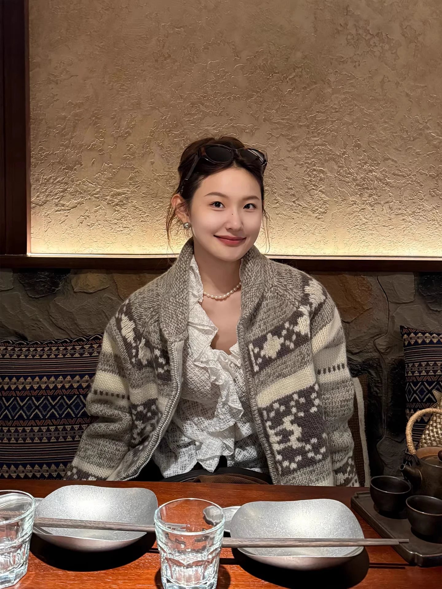 Nordic Sle Fair Isle Zipper Stricken Pullover Mantel frauen Herbst Winter Lose Fit Kragen Offene Strickjacke Weiche Warme Lange Sve