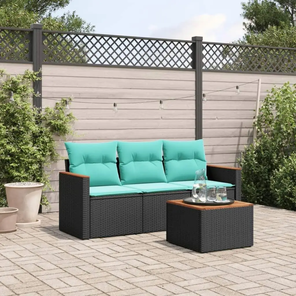 

4 Piece Black Poly Rattan Patio Sofa Set with Comfortable Cushions Outdoor Furniture Garden Lounge Set