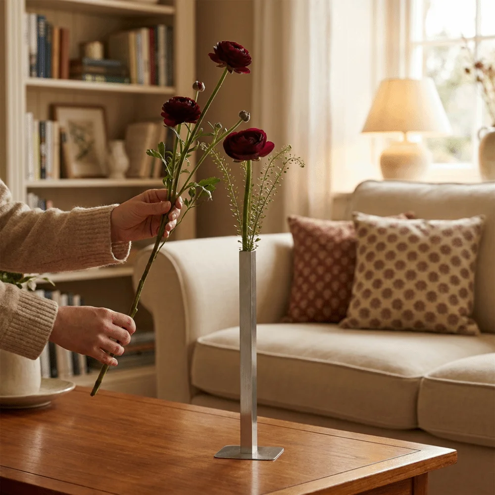 Minimalist Geometric Vase Nordic Unique Magnetic Vase Flower Holder Stainless Steel Metal Tube Vase Table Centerpiece