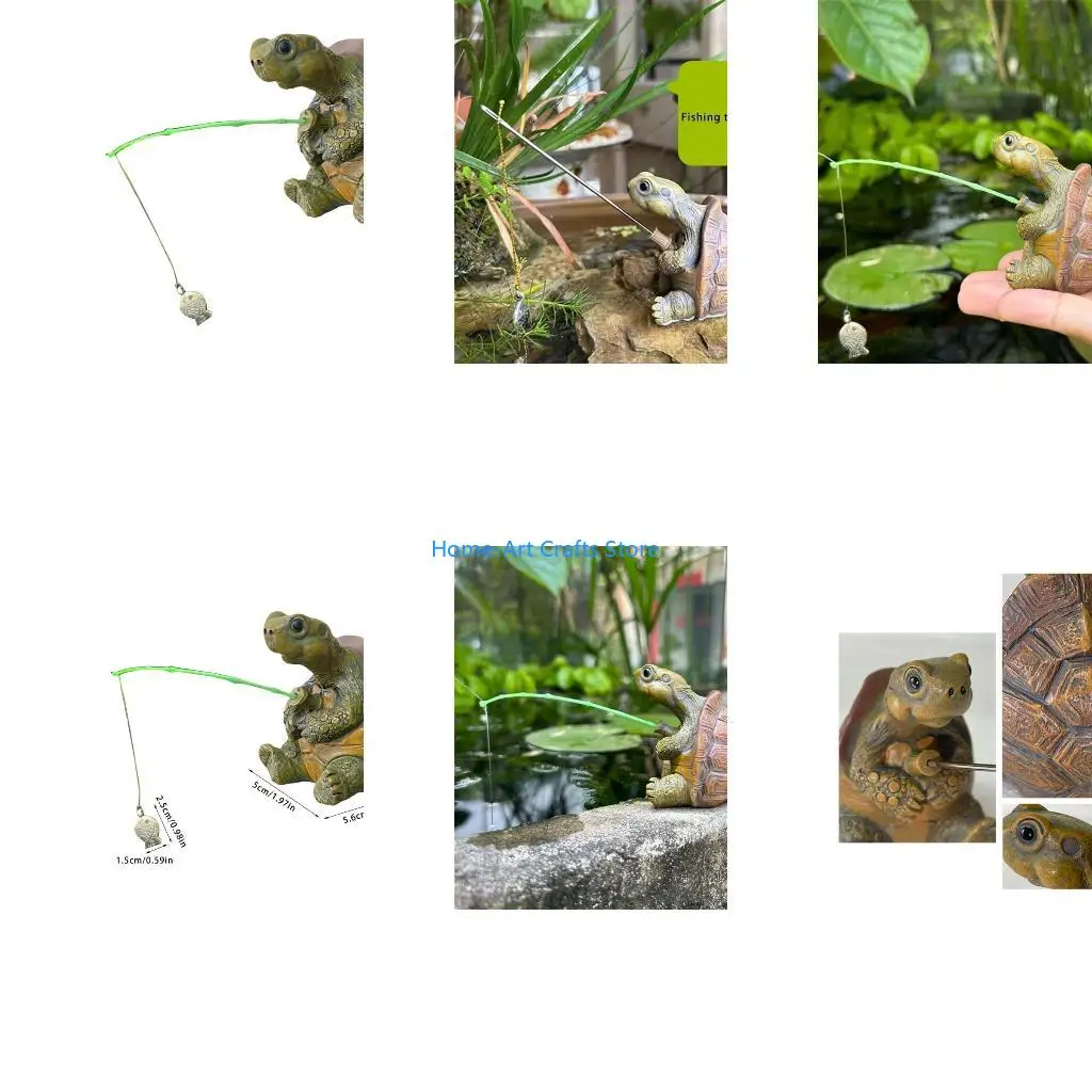 Y3NA Garden Fishing Turtles Statues Resin Animal Figurines Garden Decors Centrepieces