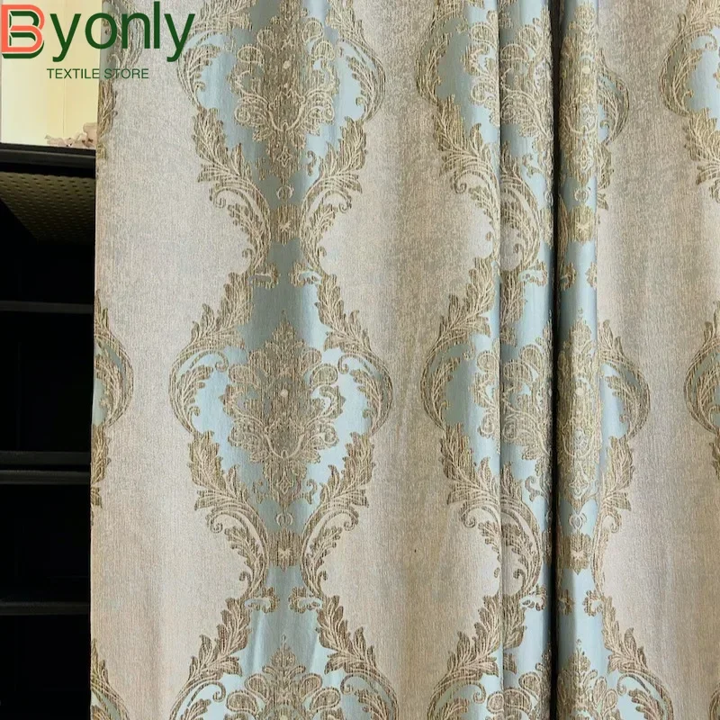 

Gold Thread Jacquard Thickened Blackout Curtains for Living Room Bedroom French Window Balcony and Bay Window Customization